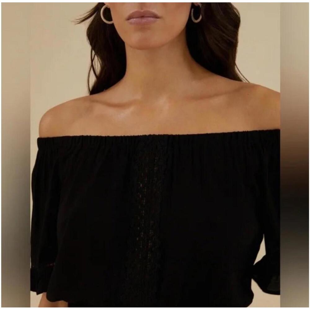 Rachel Parcell Off Shoulder Crop Top - Wash Crepe Black - Size Large   MSRP $89 - Picture 4 of 8